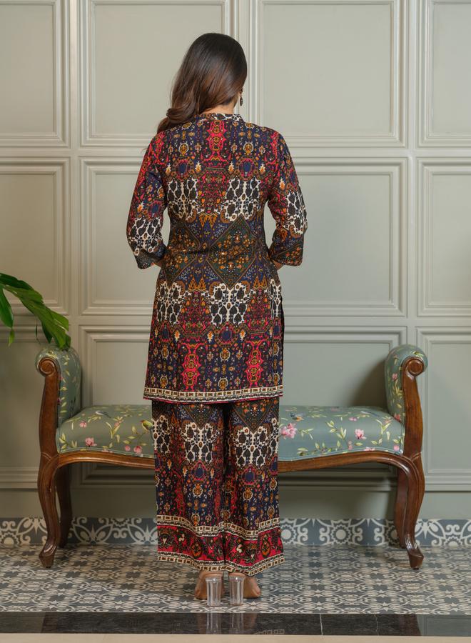 دي دبليو طقم منسق من بلوزة وبنطال بالازو بطبعة أجراك للنساء - Image 5